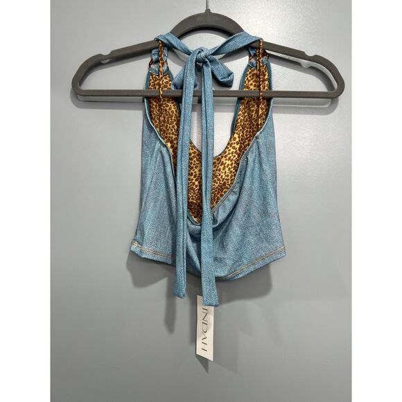 Indah Denim Print Tia Tie Halter Top - M - Picture 2 of 3